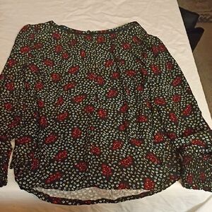LOFT Black and Red Floral Blouse